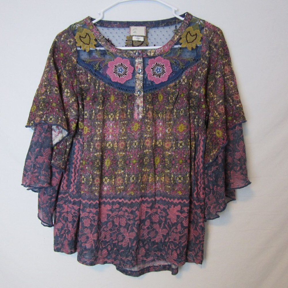 Anthropologie Blouse Ciutadella Embroidered Boho Floral Flowy Top Women's XS